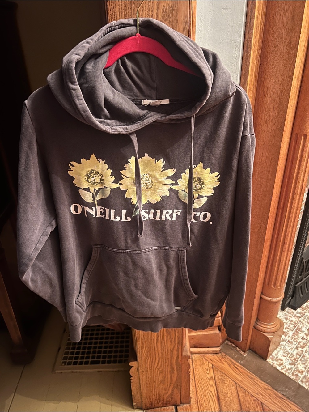 O'Neill Charcoal Hoodie with Yellow Floral Print